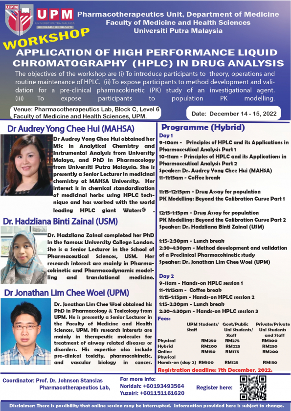 APPLICATION OF HIGH PERFORMANCE LIQUID CHROMATOGRAPHY (HPLC) IN DRUG ANALYSIS WORKSHOP